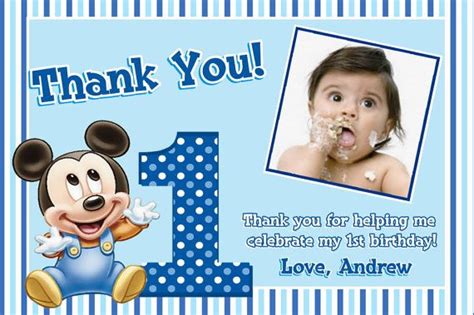 Mickey Mouse 1st Birthday Thank You Cards Mickey Mouse 1st Birthday