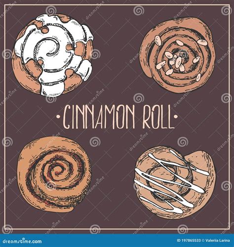 Hand Drawn Vector Illustration Cinnamon Rolls With Lettering Stock
