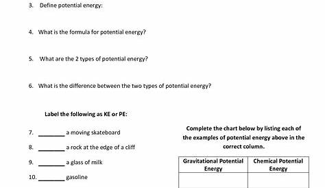 kinetic energy worksheets