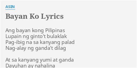 Bayan Ko Lyrics By Asin Ang Bayan Kong Pilipinas