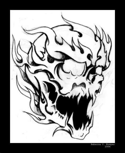 Flaming Skull By Mailorderchild On Deviantart Chest Tattoo Drawings
