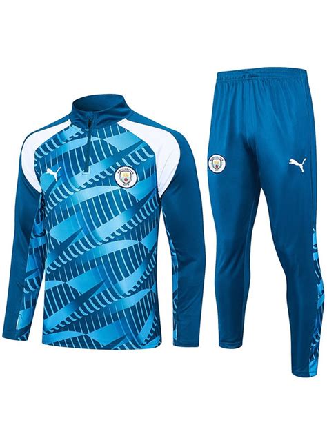 Manchester City Tracksuit Soccer Pants Suit Sports Set Indigo Zipper