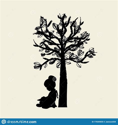 Vector Background With Children Read A Book Under Tree. Vector Illustration Stock Vector ...