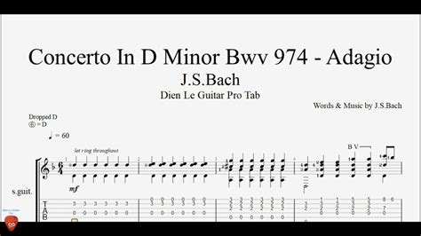 Guitar Tutorial With Free Tabs Concerto In D Minor Bwv 974 Adagio By Jsbach Youtube