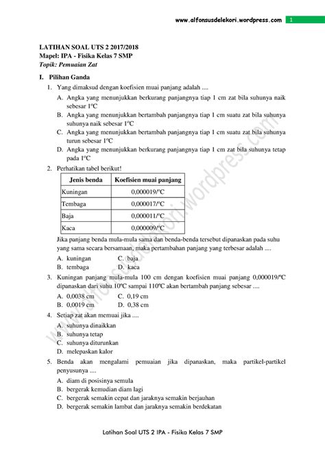 2021 03 Soal Latihan Fisika Kelas 7 Tentang Pemuaian Galeri Soal