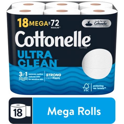 Cottonelle Ultra Clean Toilet Paper Strong Toilet Tissue Mega Rolls 18