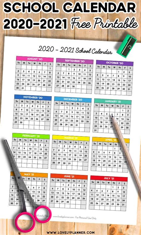 Free Printable 2020 2021 School Calendar One Page Academic Calendar