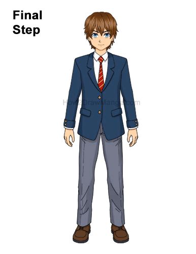 How To Draw A Manga Boy In School Uniform Front View Step By Step