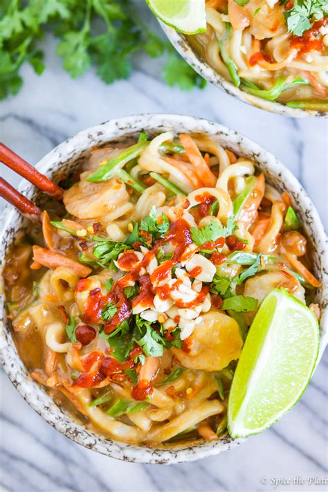 Whisk together the peanut butter, teriyaki sauce, sesame oil, hot sauce, garlic, 1 tablespoon ginger, salt and pepper. Creamy Thai Peanut Butter Noodle with Shrimp - Spice the Plate