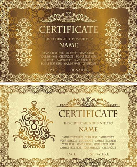 Golden Template Certificate Design Vector Vectors Graphic Art Designs