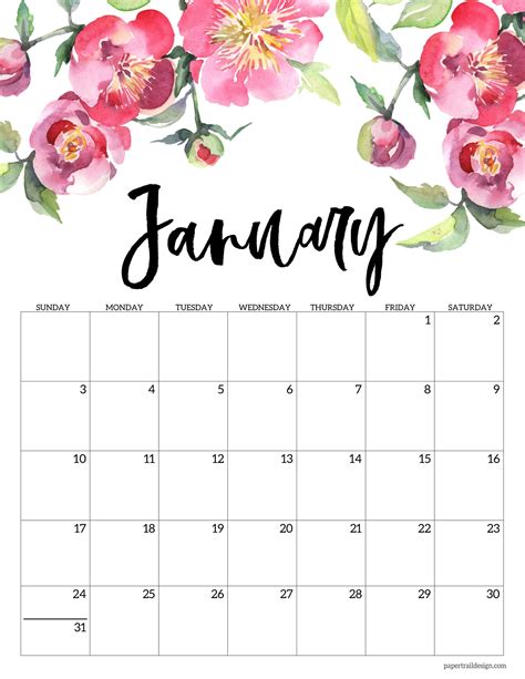 Free Printable 2021 Floral Calendar Paper Trail Design Monthly