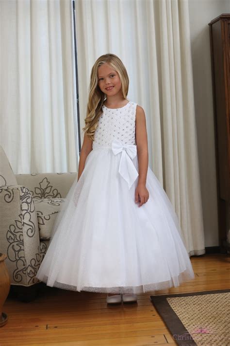 First Communion Dress With Lace Illusion Neckline Catholic First