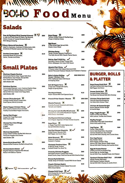 Menu Of Boho Koramangala Bangalore Dineout