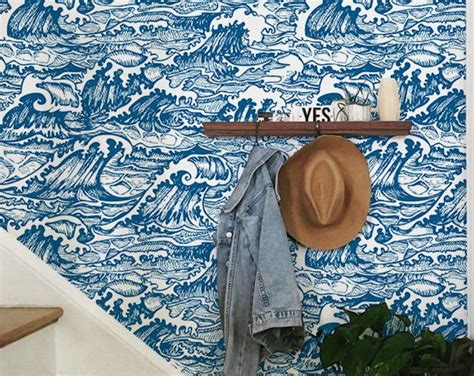 Blue Bohemian Removable Wallpaper Abstract Wallpaper Blue Wall