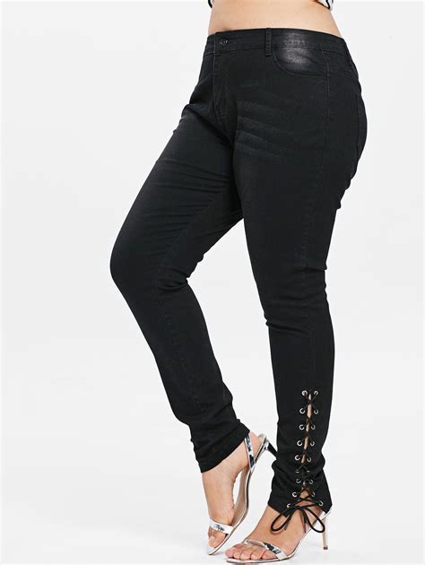 31 Off Plus Size Side Lace Up Zipper Fly Jeans Rosegal