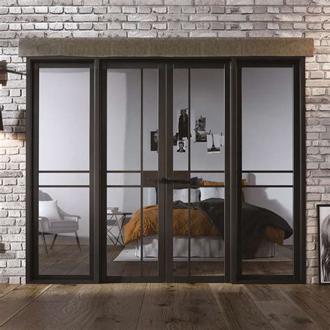 W8 Greenwich Room Divider Door And Frame Kit Clear Glass Black Prime