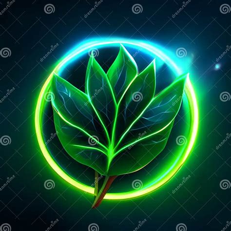 Green Leaves Neon Sign On Dark Background Realistic Illustration Of