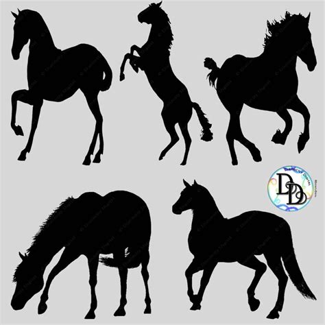 Black Horse Silhouettes Clipart Printable Digital Scrapbook Etsy