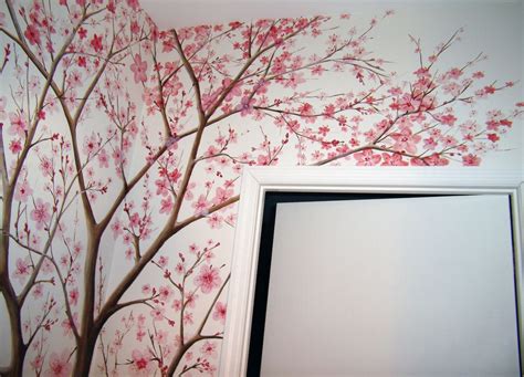 Realistic Cherry Blossom Tree Wall Painting Mural Wall