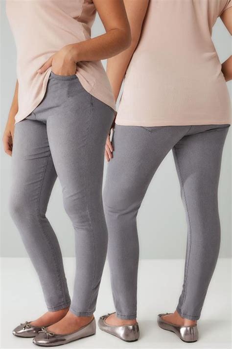 Mid Grey 5 Pocket Skinny Ava Jeans Plus Size 16 To 32