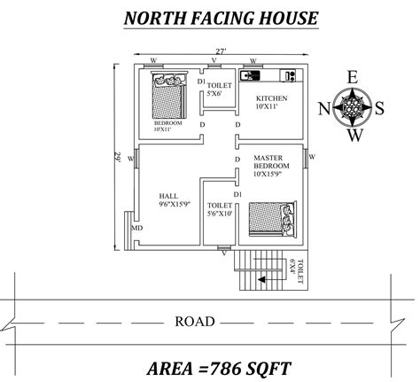 27 X29 Small Budget 2BHK North Facing House Plan As Per Vastu Shatra