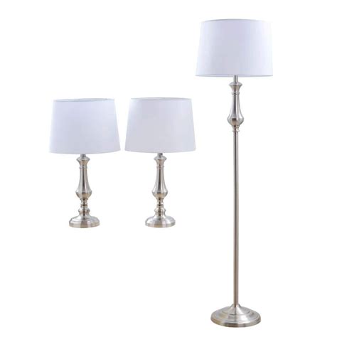 Alsy Combo Brushed Nickel Lamp Set 3 Piece 20007 001 The Home Depot