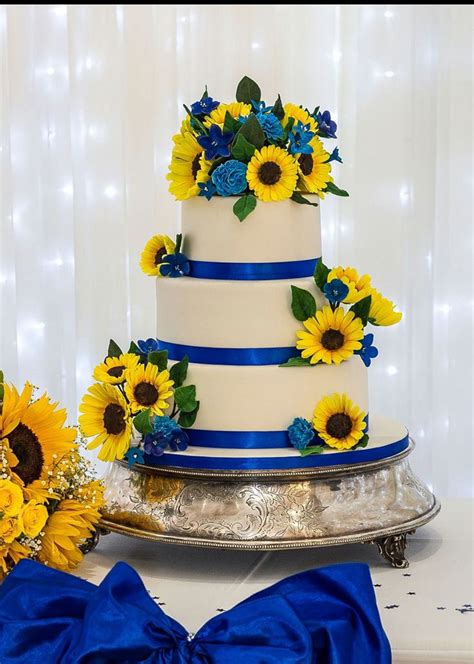 Royal Blue And Sunflower Wedding Cake Sunflower Wedding Cake