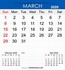Free Free Printable March 2020 Calendar