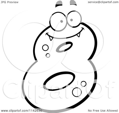 Cartoon Clipart Of A Black And White Number Eight Character Vector