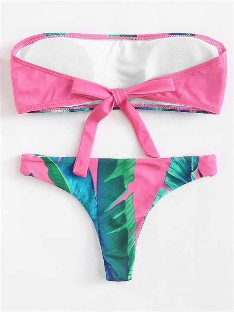 Tropical Print Bandeau Bikini Set Sheinsheinside