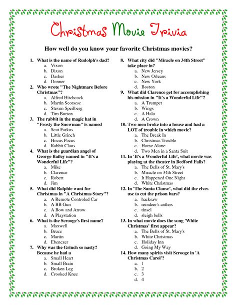 Printable Christmas Movie Trivia Christmas Trivia Games Christmas