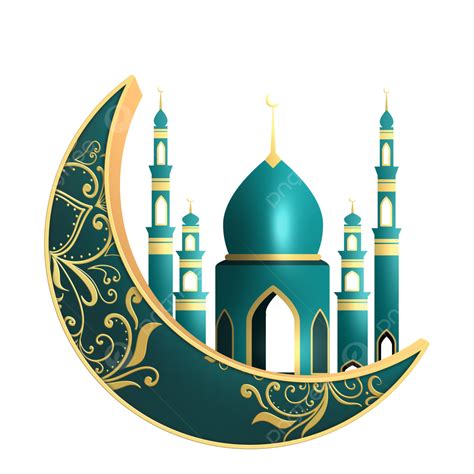 Bulan Hijau Ramadhan 3d Dengan Masjid Agama Hari Islam Bulan Png Dan