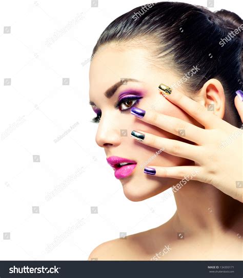 Fashion Beauty Manicure And Make Up Nail Art Beautiful Woman With