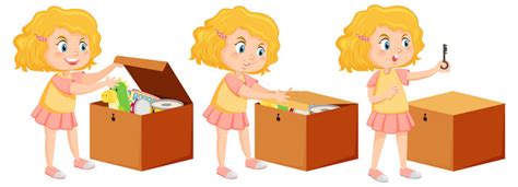 A Girl Putting Her Toy Into The Box Royalty Free Vector
