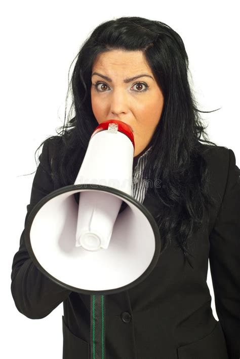 Woman Screaming Into Loudspeaker Stock Photo Image Of Modern