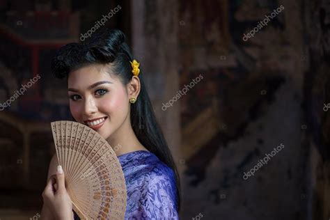 Beautiful Thai Girl In Thai Traditional Costume Ayuttaya Style Stock