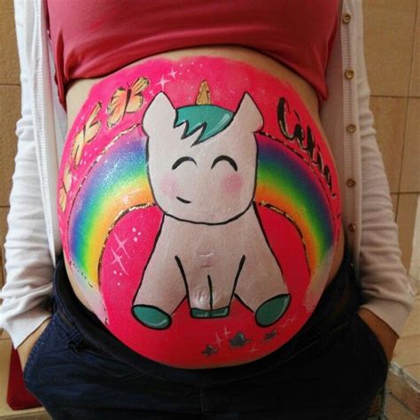 Belly Painting Rainbow Unicorn Maquillaje Embarazada Unicornio