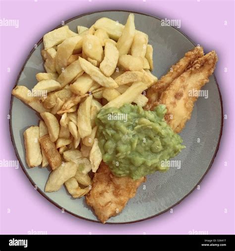 Fish and chips with mushy peas. Traditional English Meal. Chippy tea