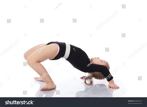 Girl Child Performing Backward Bend Gymnastics Isolated On White