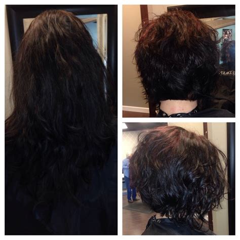 Short stacked bob for curly hair. Before and after Stacked curly bob | Hairstyles | Pinterest