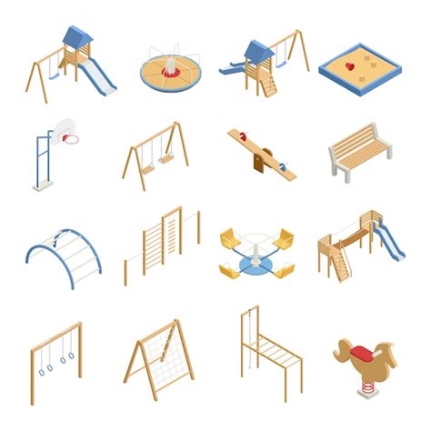 Free Vector Children Playground Set Of Isometric Icons With Swings