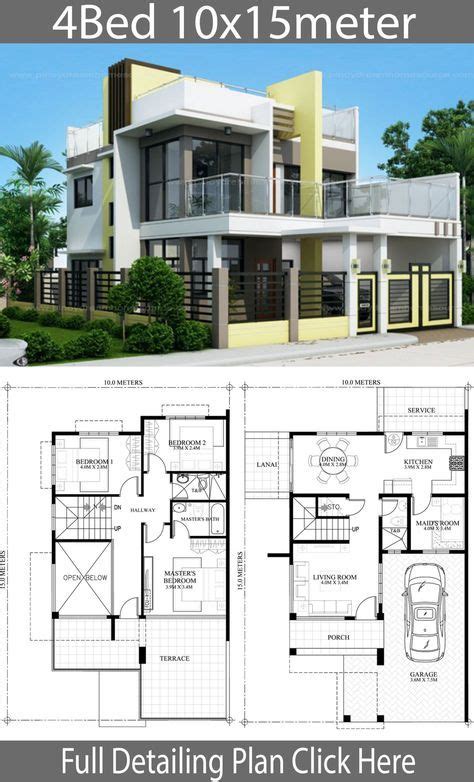 Three Story House Plan With 4 Beds And 1 5 Meters From The Front Two