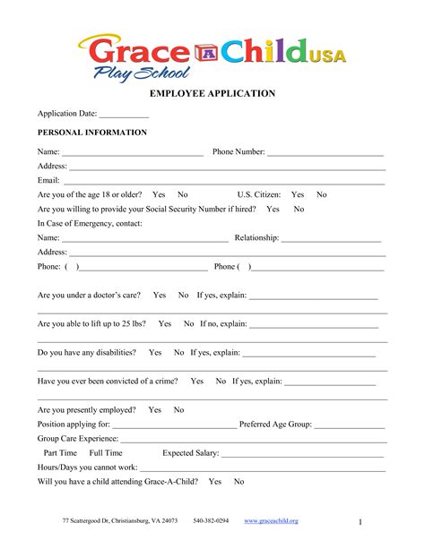 Printable Child Care Job Application Form Printable Forms Free Online