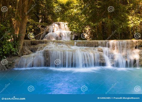 Beautiful Topical Blue Stream Waterfalls In Deep Forest National Park