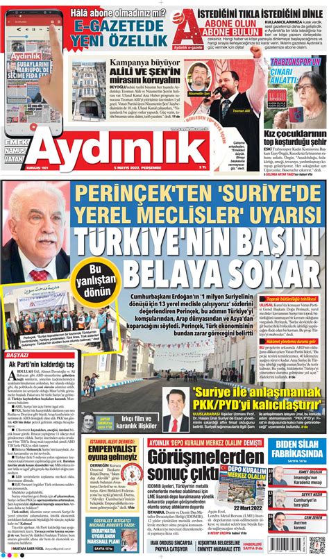 Aydınlık Gazetesi 5 Mayıs 2022 Perşembe Günü Manşeti