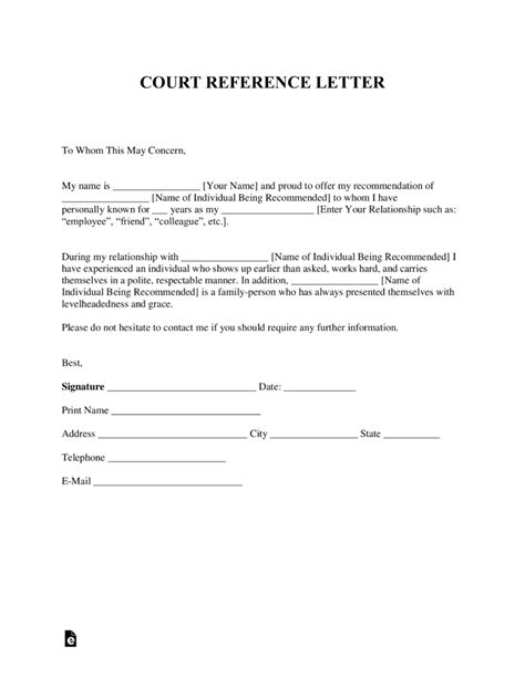 Court Reference Letter Template