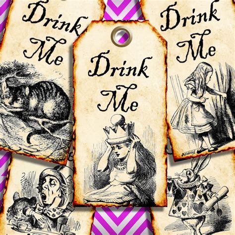 Drink Me Alice In Wonderland Favor Tags Digital Collage Sheet