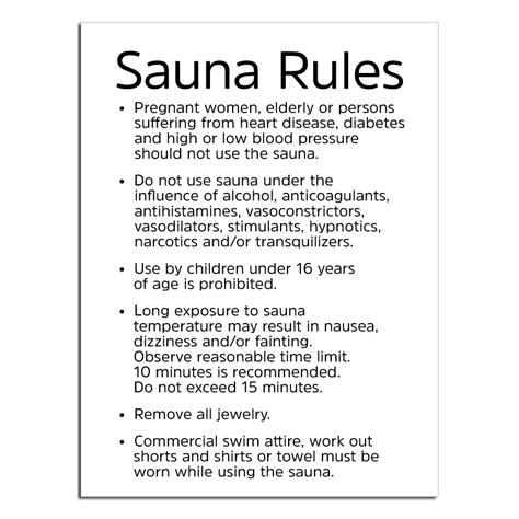 sauna rules rising signs