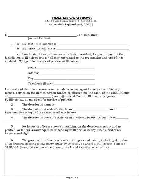Use these legal will forms to document your wishes and the intended distribution of assets and provide peace of mind. Free Illinois Small Estate Affidavit Form | PDF | Word | Do it Yourself Forms