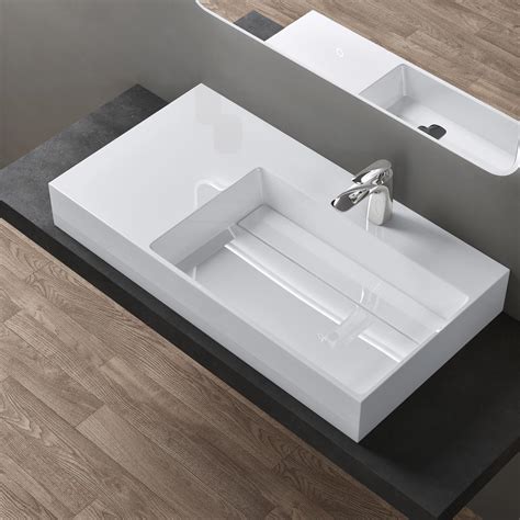 Doporro Lavabo Suspendu Blanc 90cm Vasque à Poser Lave Mains